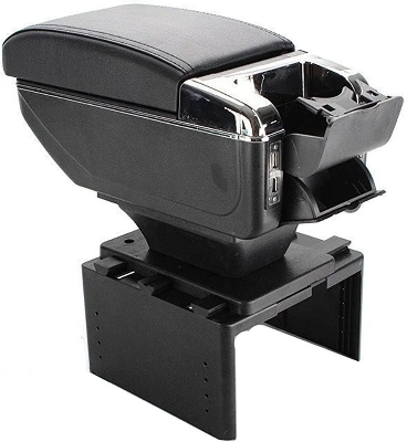 Picture of Armrest Box Double Layer Front Center Console Black Leather with Charging 7 USB Ports for Universal Car