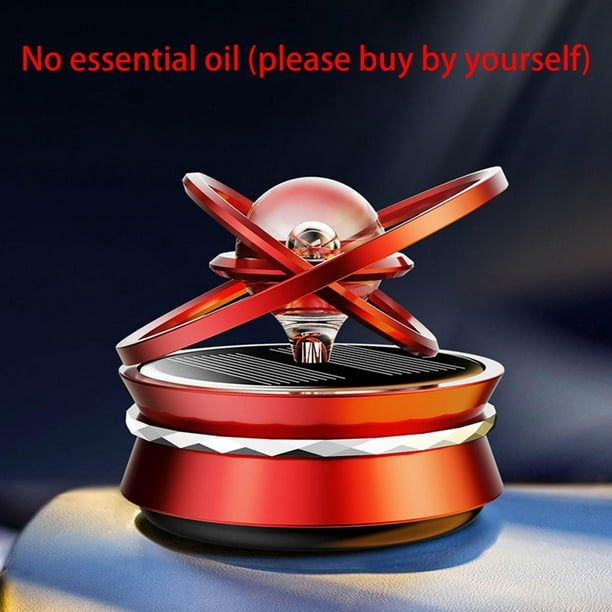 Picture of Car Dashboard Solar Air Freshener Double Ring Perfume 360° Degree Auto Rotating Suspension Red