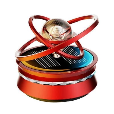 Picture of Car Dashboard Solar Air Freshener Double Ring Perfume 360° Degree Auto Rotating Suspension Red