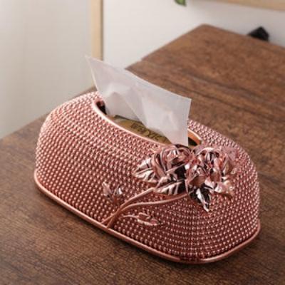 Picture of Luxury Rose Flower Tissue Box Vintage Tissue Holder Pink,silver and gold