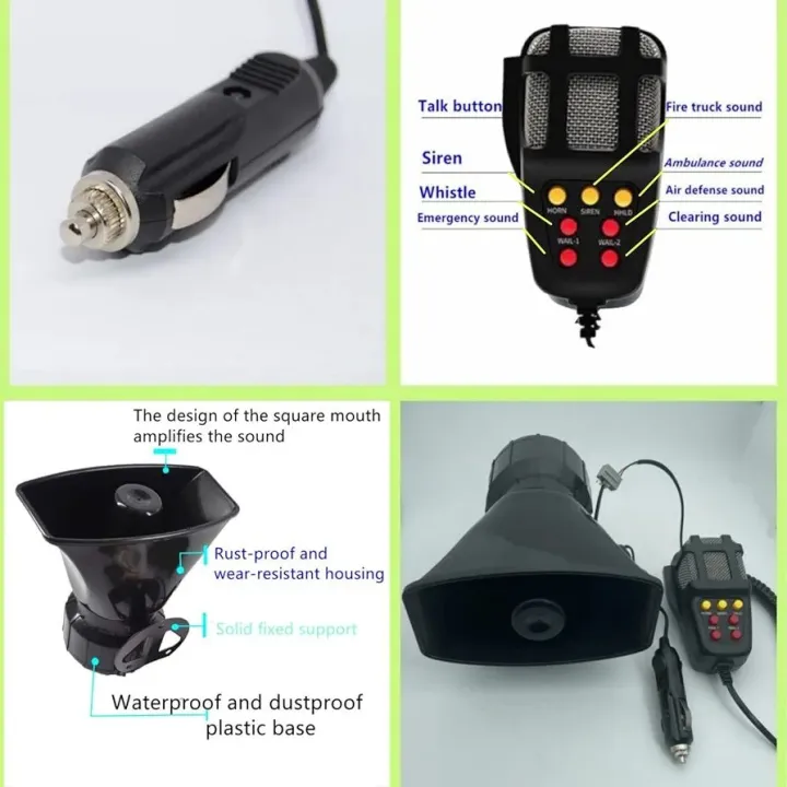 Picture of Car Horn Car Siren Horn Car Siren Speaker Vehicle Horn with Mic PA System Emergency Sound Amplifier Car Siren Loud Electric Horn Sound for any 12V Police Car Truck Lorry Boat SUV ectq