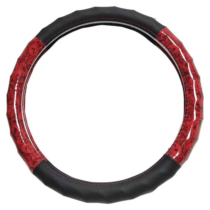 Picture of Black With Wood Universal Car Steering Wheel Cover