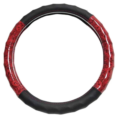 Picture of Black With Wood Universal Car Steering Wheel Cover