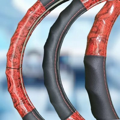 Picture of Black With Wood Universal Car Steering Wheel Cover