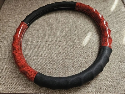 Picture of Black With Wood Universal Car Steering Wheel Cover