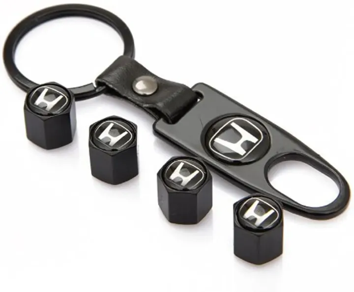 Picture of Universal Steel Car Tire Air Caps Cover with Keychain for Honda - Black, 4 Pieces