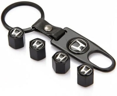 Picture of Universal Steel Car Tire Air Caps Cover with Keychain for Honda - Black, 4 Pieces