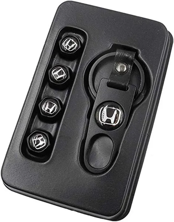Picture of Universal Steel Car Tire Air Caps Cover with Keychain for Honda - Black, 4 Pieces