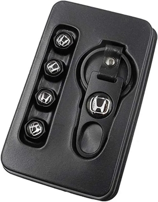 Picture of Universal Steel Car Tire Air Caps Cover with Keychain for Honda - Black, 4 Pieces