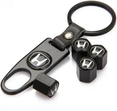 Picture of Universal Steel Car Tire Air Caps Cover with Keychain for Honda - Black, 4 Pieces
