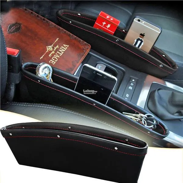 Picture of 2 x Black Leather Car Storage Box Seat Side Pocket Catcher Gap Filler Organizer