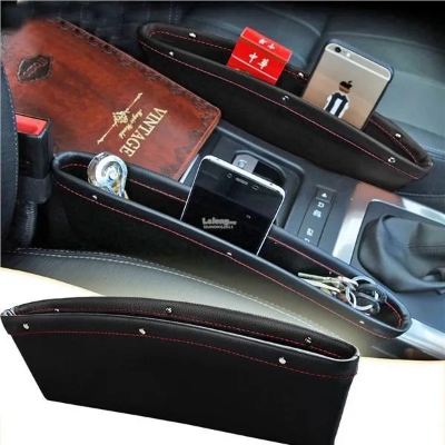 Picture of 2 x Black Leather Car Storage Box Seat Side Pocket Catcher Gap Filler Organizer