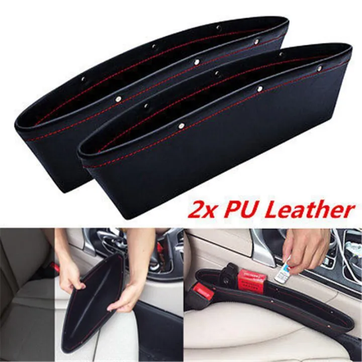 Picture of 2 x Black Leather Car Storage Box Seat Side Pocket Catcher Gap Filler Organizer