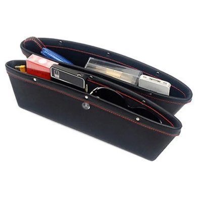 Picture of 2 x Black Leather Car Storage Box Seat Side Pocket Catcher Gap Filler Organizer