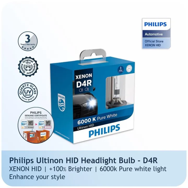 Picture of Philips Ultinon HID Xenon D2R D4R D4S WXX2 35W 6000K Pure White Light Xenon Headlight Car Bulbs Auto Lamps (Twin Pack)