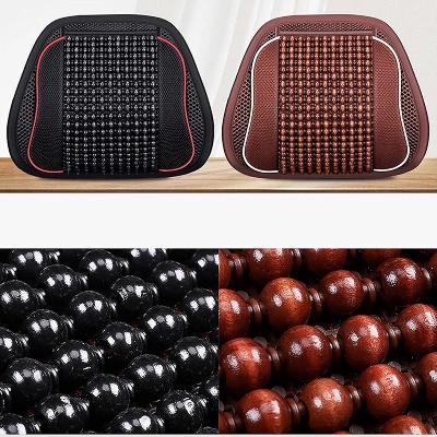 Picture of For Office Chair Car Seat Wooden Bead Back Support Cushion Lumbar Support Pillow Black With Red Line