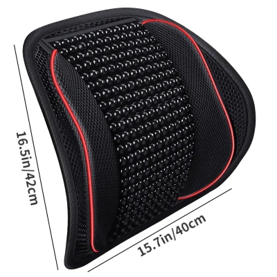 Picture of For Office Chair Car Seat Wooden Bead Back Support Cushion Lumbar Support Pillow Black With Red Line