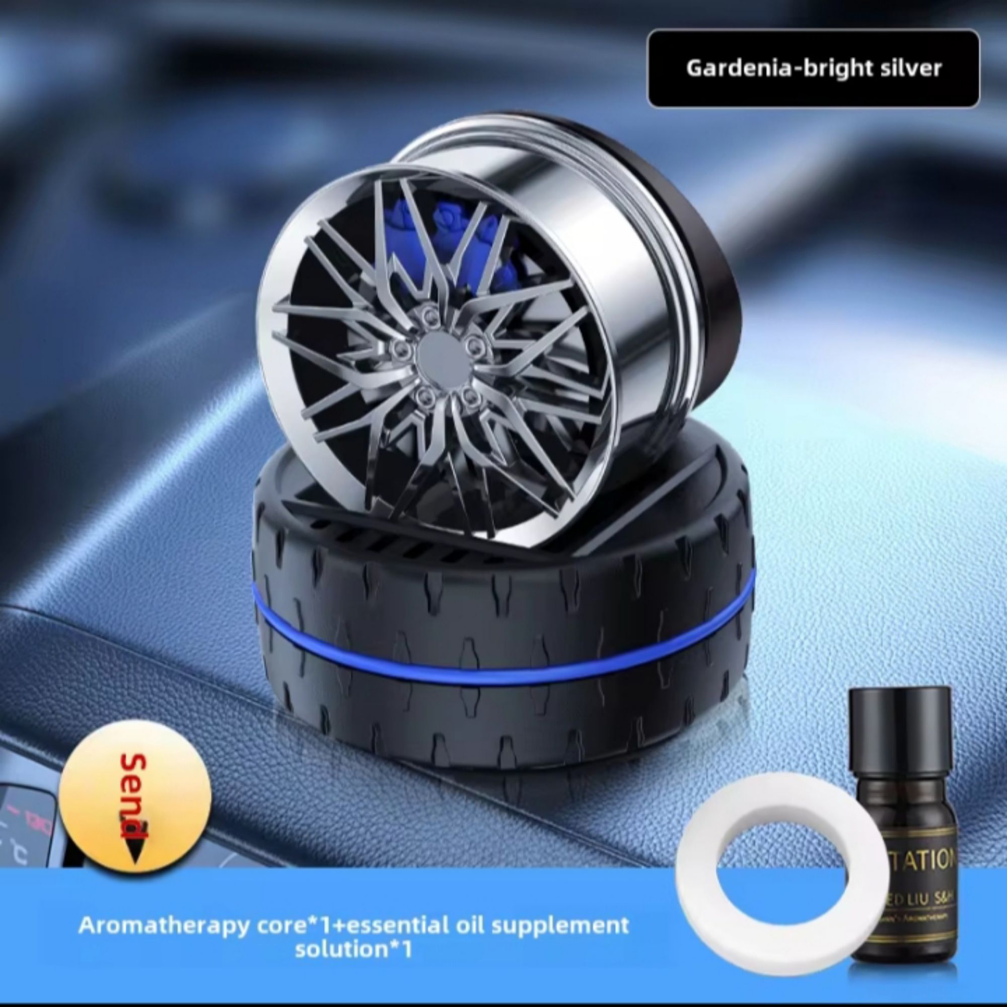 Picture of Solar Rotating Car Perfume - Wheel Car Air Diffuser | Rotatable Solar Car Air Freshener, Wheel Air Fresheners for Car Interior Decoration Accessories