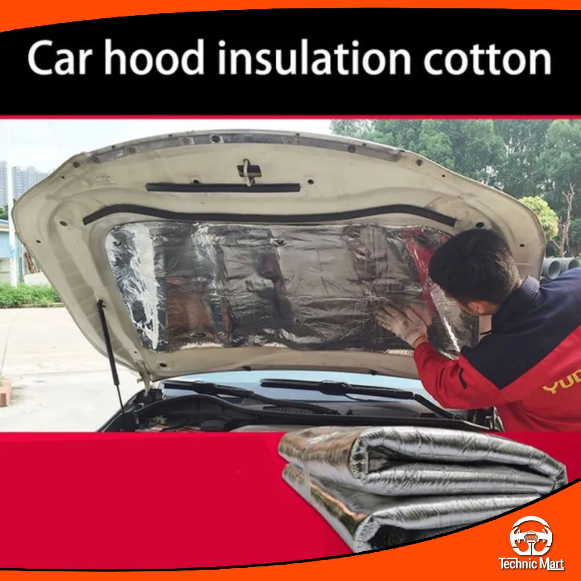 Picture of 140 x100cm Car Engine Sound Deadener Mat Noise bonnet Insulation Deadening for Hood Firewall Heat Material Aluminum Foam Sticker