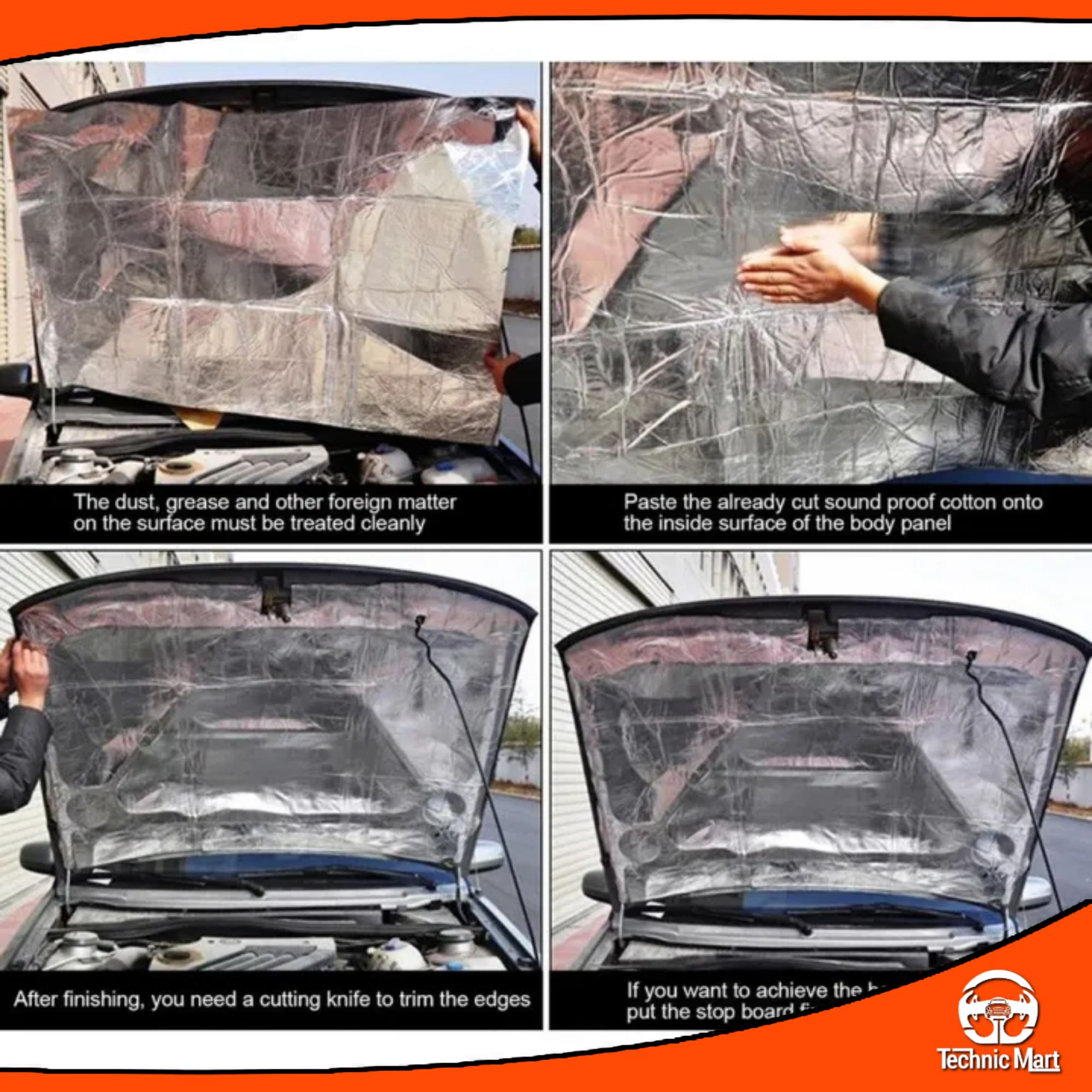 Picture of 140 x100cm Car Engine Sound Deadener Mat Noise bonnet Insulation Deadening for Hood Firewall Heat Material Aluminum Foam Sticker