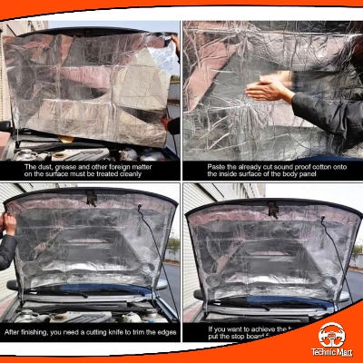 Picture of 140 x100cm Car Engine Sound Deadener Mat Noise bonnet Insulation Deadening for Hood Firewall Heat Material Aluminum Foam Sticker