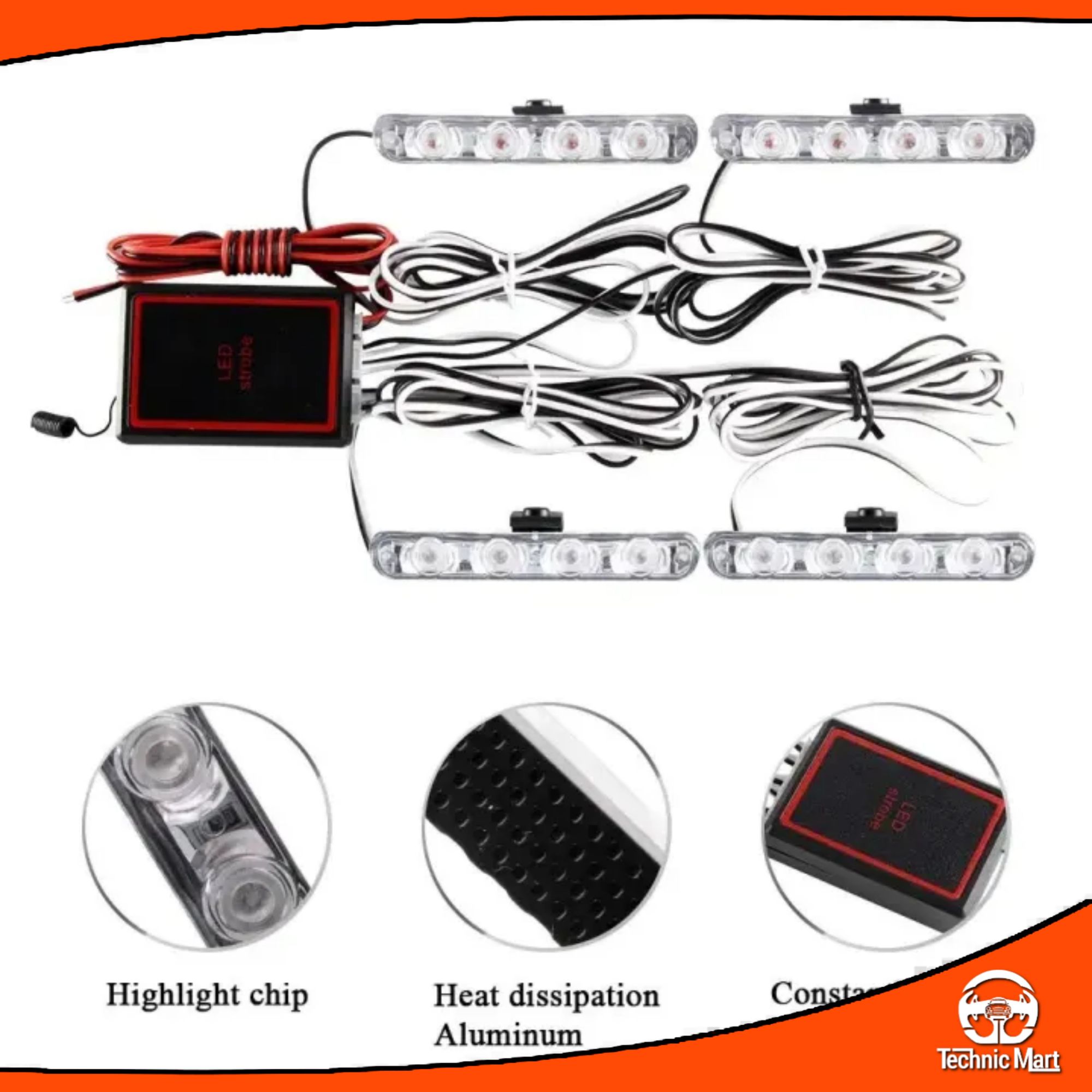 Picture of Car flashing grille light 4 in 1 red blue emergency strobe lights 12V with wireless remote control