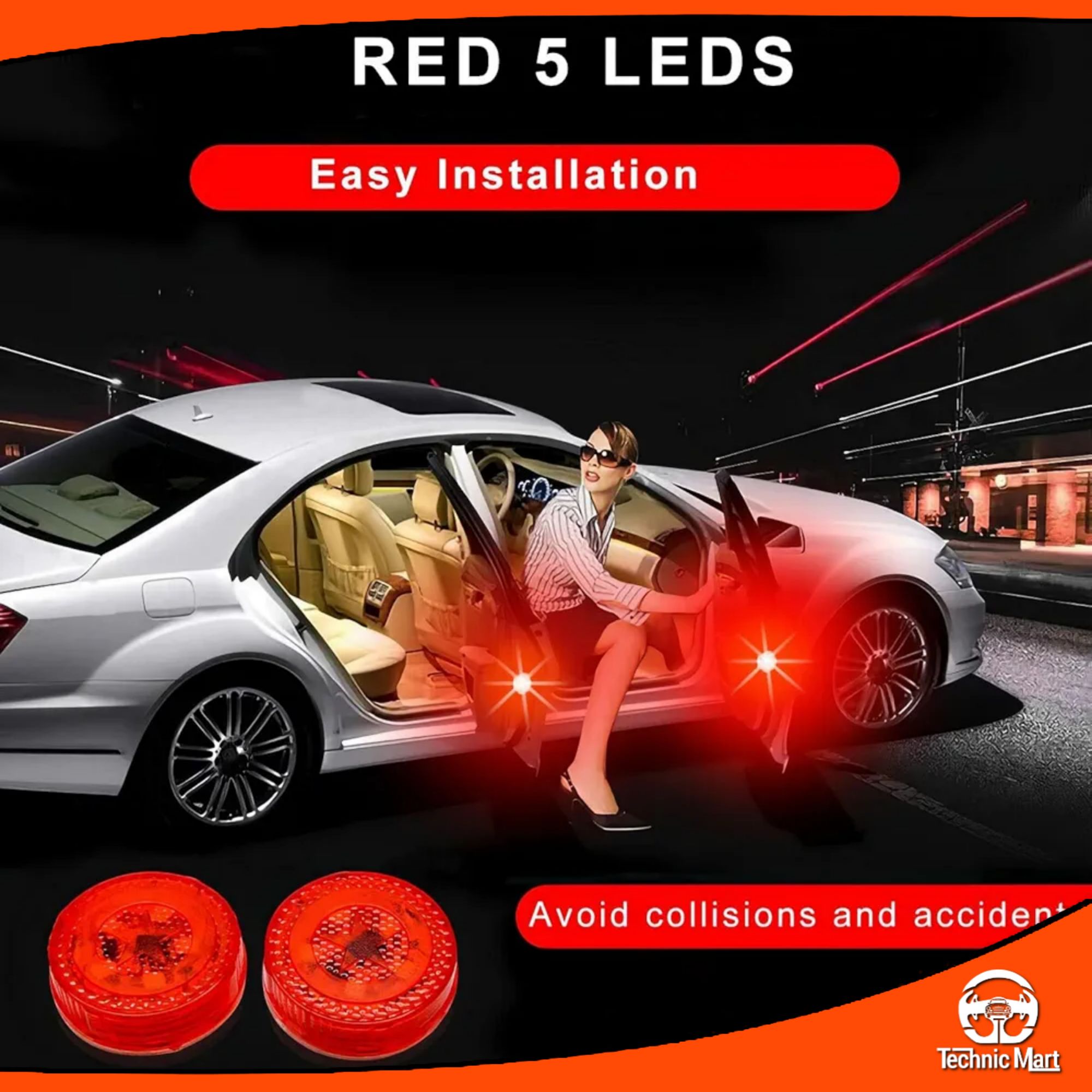 Picture of LED Car Door Warning Lights, 2 x Car Door Warning Light Waterproof Led Anti-Collision Lights Lights Auto Warning Lamp Red Stop