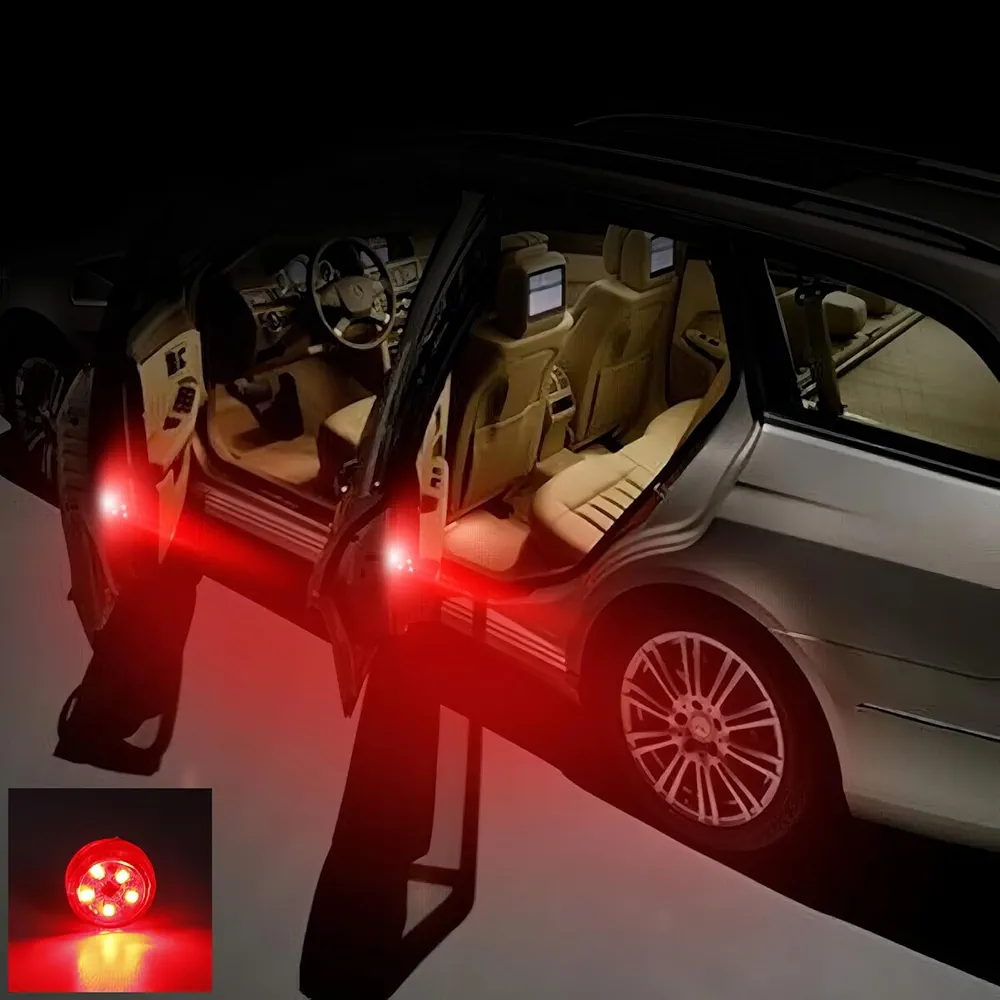 Picture of LED Car Door Warning Lights, 2 x Car Door Warning Light Waterproof Led Anti-Collision Lights Lights Auto Warning Lamp Red Stop