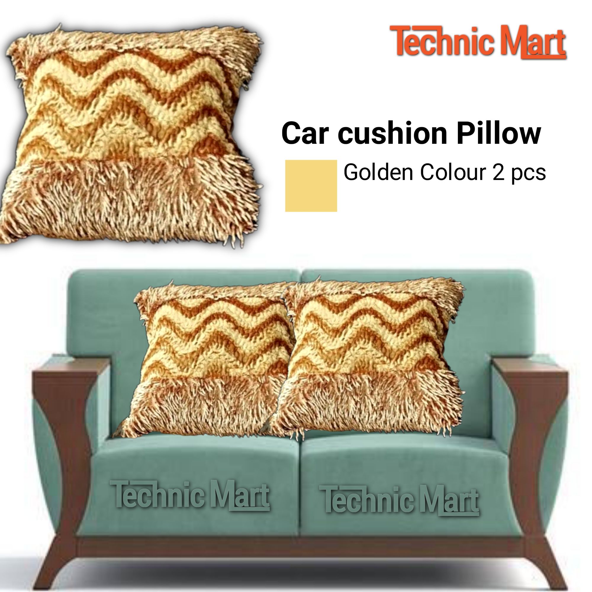 Picture of Soft Seat Cushion Pillow Car Office Home Golden Colour  2 Pcs