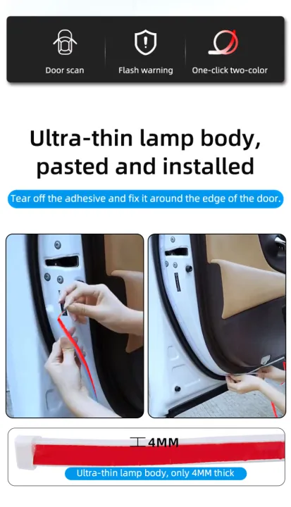 Picture of LED Car Door Anti-Collision Warning Light Welcome Light Car Universal Decorative Light Belt Car Door Atmosphere Lamp Easy