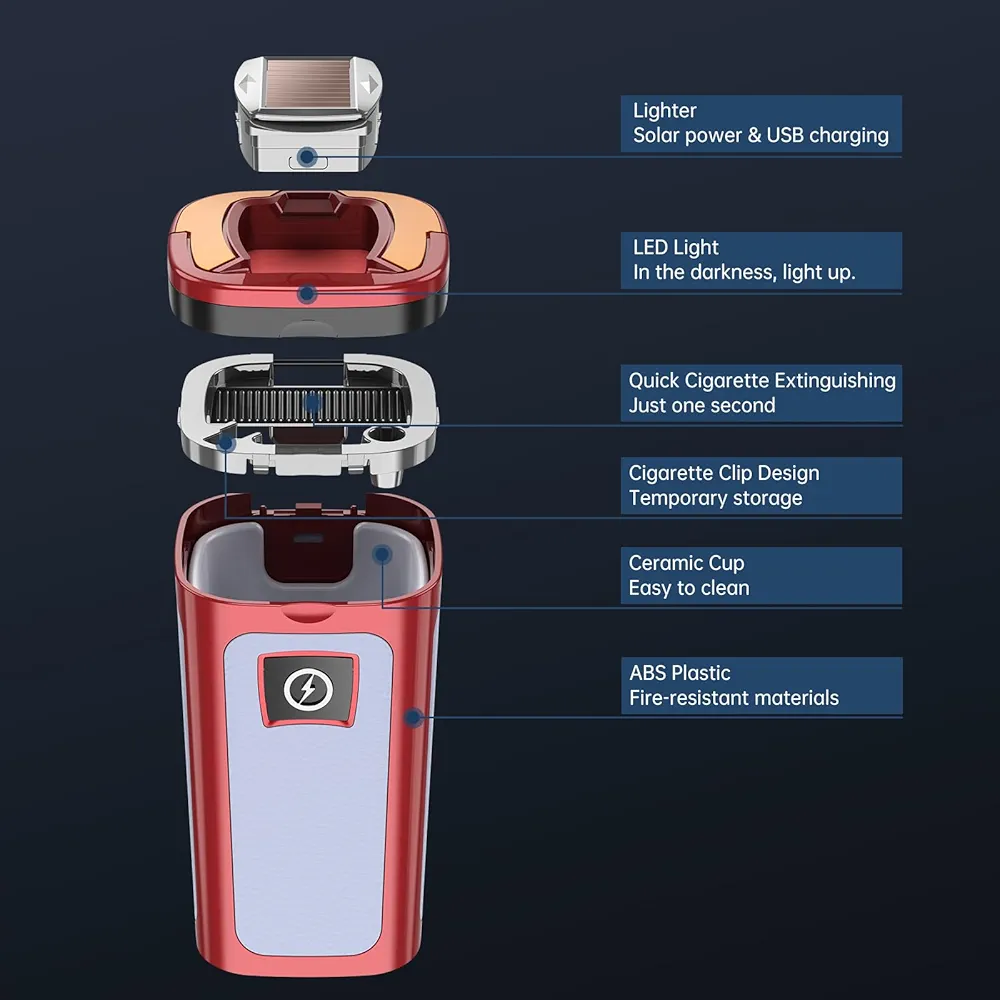 Picture of High-End Smoky Grey Car Ashtray Multifunctional Covered Cigarette Holder Creative Solar Powered Car Interior Accessories