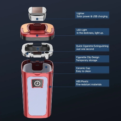 Picture of High-End Smoky Grey Car Ashtray Multifunctional Covered Cigarette Holder Creative Solar Powered Car Interior Accessories