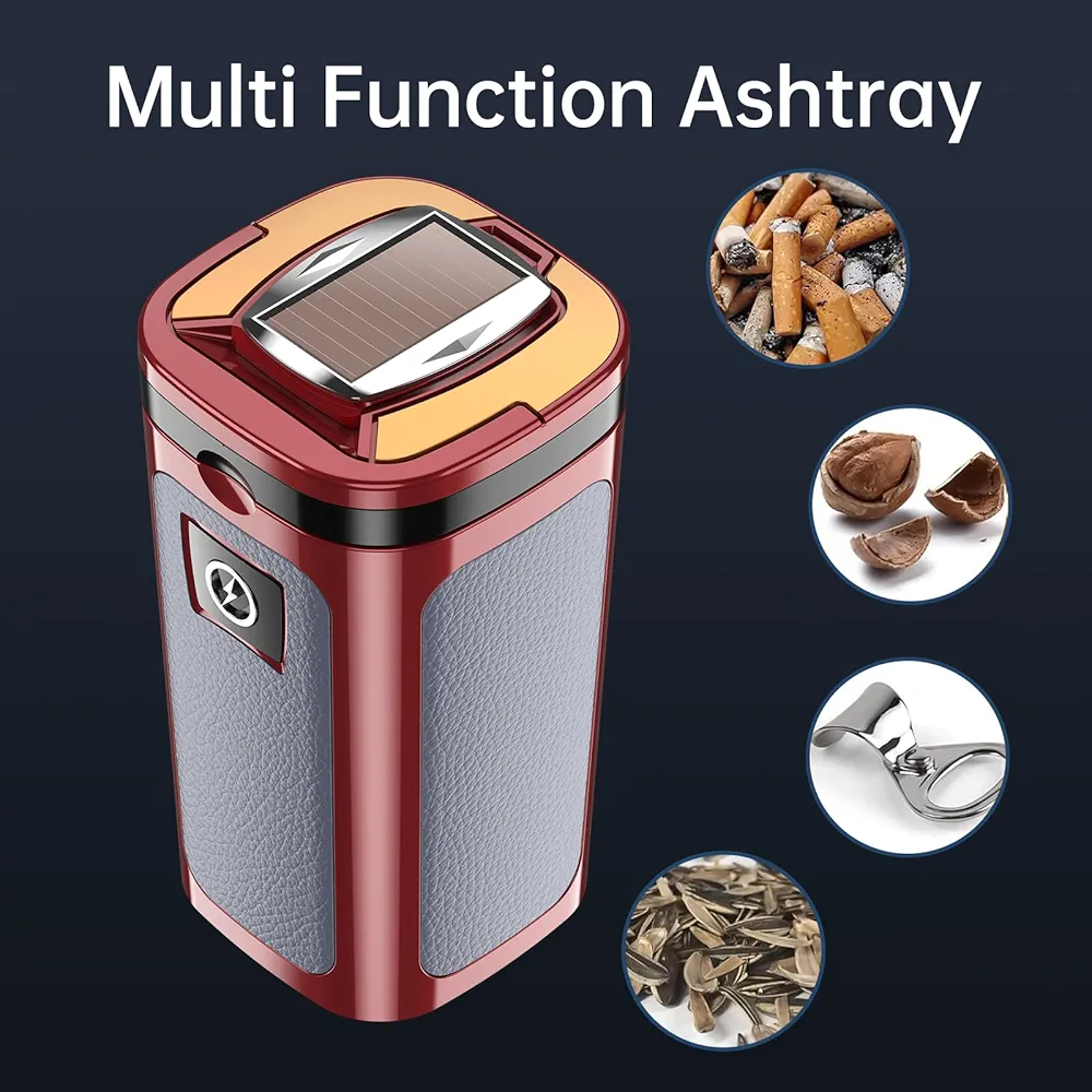 Picture of High-End Smoky Grey Car Ashtray Multifunctional Covered Cigarette Holder Creative Solar Powered Car Interior Accessories