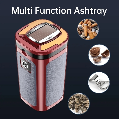 Picture of High-End Smoky Grey Car Ashtray Multifunctional Covered Cigarette Holder Creative Solar Powered Car Interior Accessories