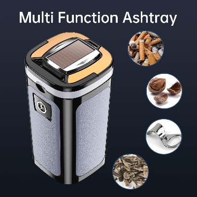 Picture of High-End Smoky Grey Car Ashtray Multifunctional Covered Cigarette Holder Creative Solar Powered Car Interior Accessories