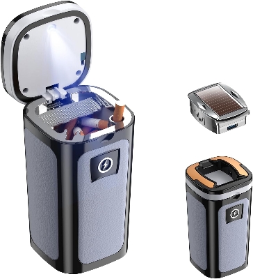 Picture of High-End Smoky Grey Car Ashtray Multifunctional Covered Cigarette Holder Creative Solar Powered Car Interior Accessories
