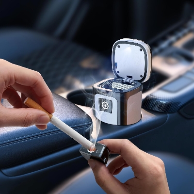 Picture of High-End Smoky Grey Car Ashtray Multifunctional Covered Cigarette Holder Creative Solar Powered Car Interior Accessories