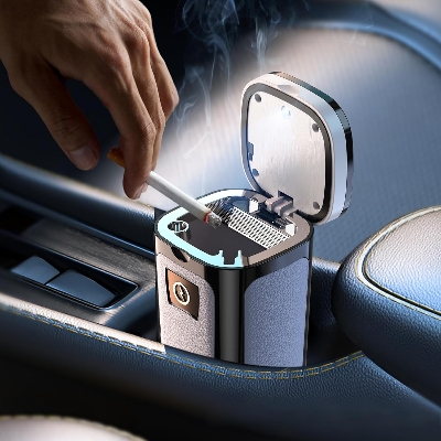 Picture of High-End Smoky Grey Car Ashtray Multifunctional Covered Cigarette Holder Creative Solar Powered Car Interior Accessories