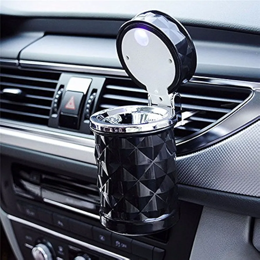Picture of Car Ashtray With LED Light Universal Portable Alloy Ash Tray Aluminum Cup Smokeless Auto Ashtray Flame Retardant Car Cup Holder