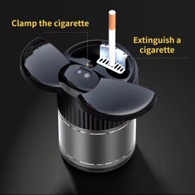 Picture of High-End Smoky Grey Car Ashtray Multifunctional Covered Cigarette Holder Creative Solar Powered Car Interior Accessories