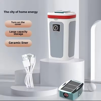 Picture of High-End Smoky Grey Car Ashtray Multifunctional Covered Cigarette Holder Creative Solar Powered Car Interior Accessories