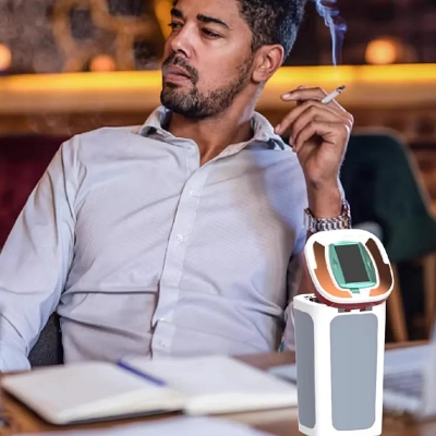 Picture of High-End Smoky Grey Car Ashtray Multifunctional Covered Cigarette Holder Creative Solar Powered Car Interior Accessories