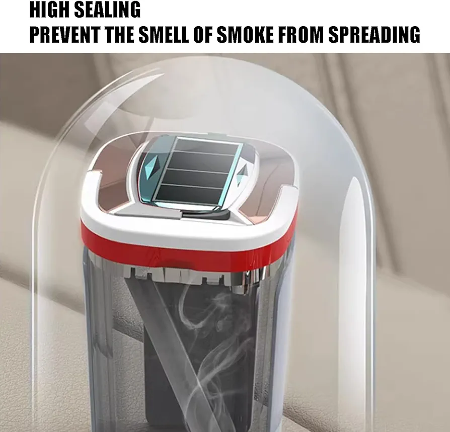 Picture of High-End Smoky Grey Car Ashtray Multifunctional Covered Cigarette Holder Creative Solar Powered Car Interior Accessories