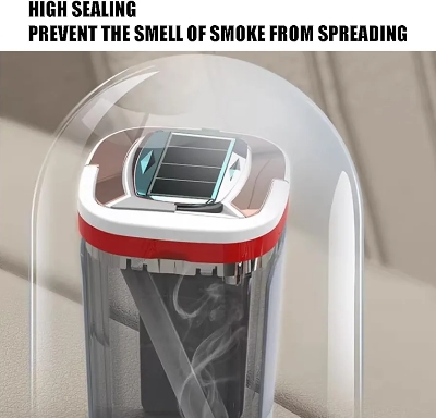 Picture of High-End Smoky Grey Car Ashtray Multifunctional Covered Cigarette Holder Creative Solar Powered Car Interior Accessories