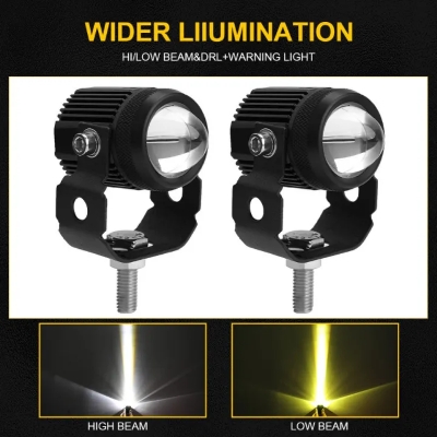 Picture of 2Pcs Motorcycle Spotlight Mini Driving Light Yellow + White Hi-Lo Beam Led Motorcycle Spot Lights LED Car Spotlights