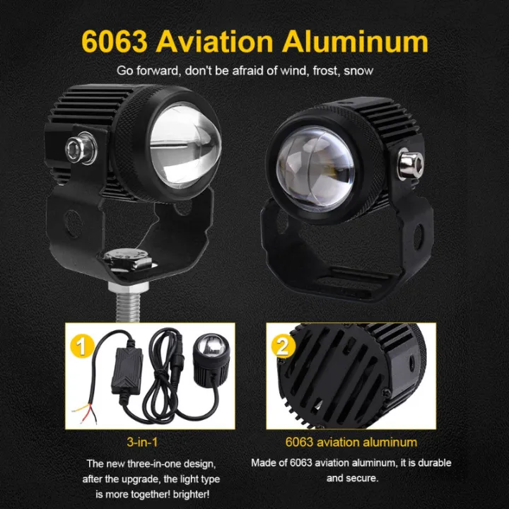 Picture of 2Pcs Motorcycle Spotlight Mini Driving Light Yellow + White Hi-Lo Beam Led Motorcycle Spot Lights LED Car Spotlights