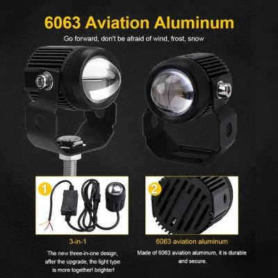 Picture of 2Pcs Motorcycle Spotlight Mini Driving Light Yellow + White Hi-Lo Beam Led Motorcycle Spot Lights LED Car Spotlights