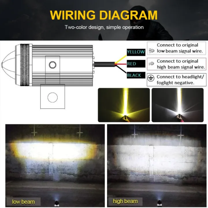 Picture of 2Pcs Motorcycle Spotlight Mini Driving Light Yellow + White Hi-Lo Beam Led Motorcycle Spot Lights LED Car Spotlights