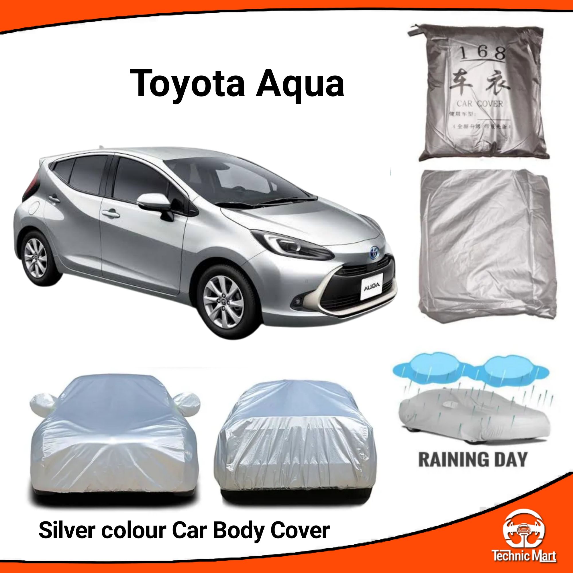 Picture of Car Body Cover for Toyota Aqua Silver Color Waterproof