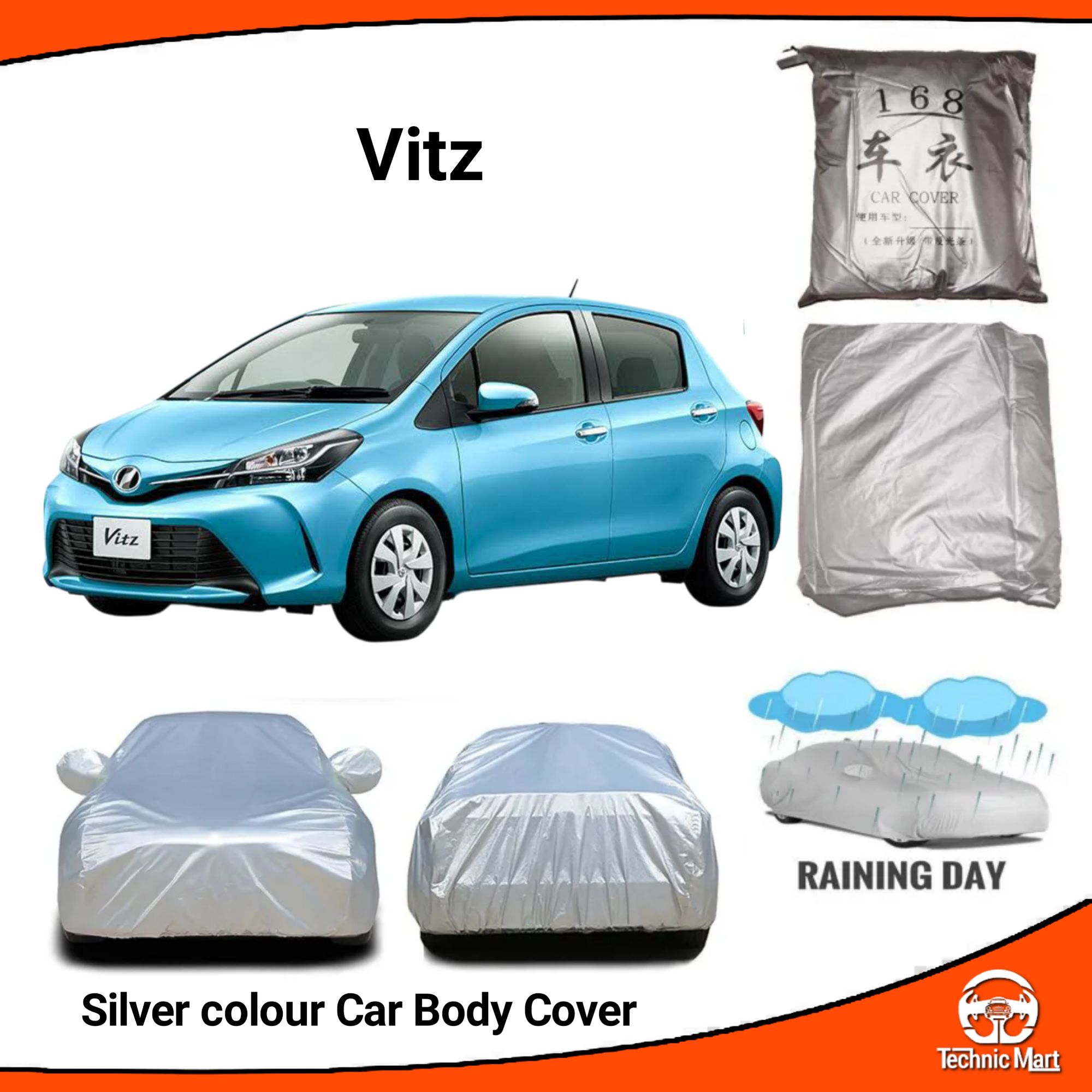Picture of Car Body Cover for Toyota Vitz Silver Color Waterproof